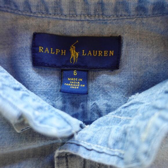 Ralph Lauren Shirt Boys 6 Blue Chambray Button Down Long Sleeve Embroidered Pony - Picture 2 of 6